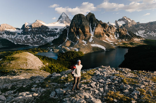 Canadian Rockies, Canadian mountains, Canadian man wearing Canadian made clothing